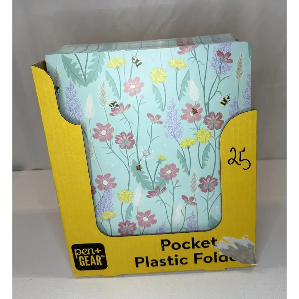 Lot of 17 Pen+Gear Plastic 2-Pocket Folders Save The Bees Floral New